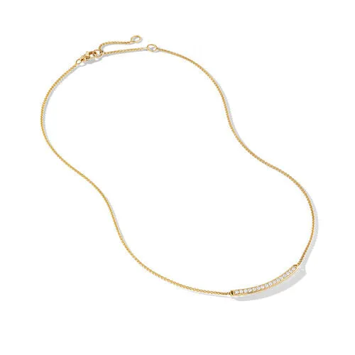 Petite Pavé Bar Necklace in 18K Yellow Gold with Diamonds, 1.25mm