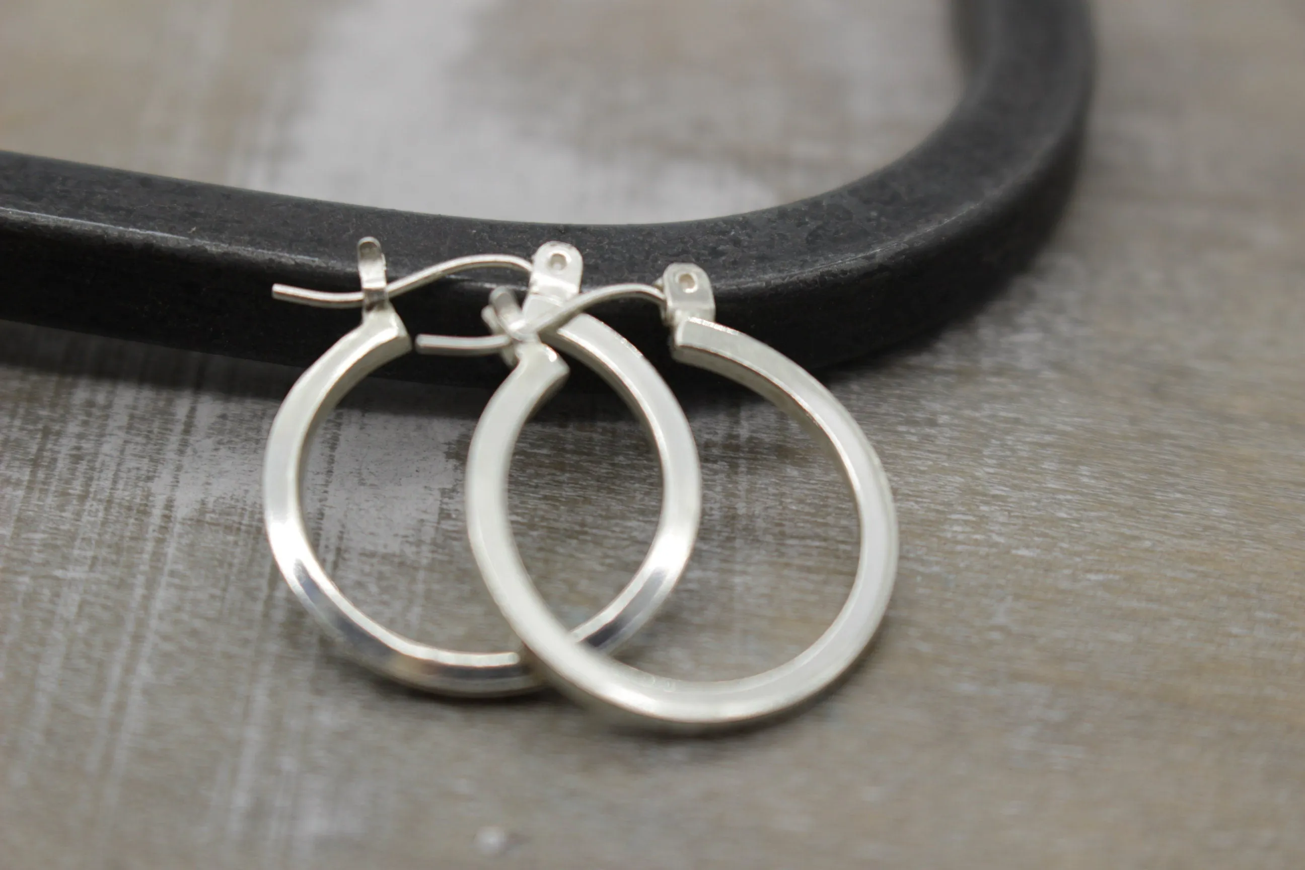Petite square sterling silver hoop earrings