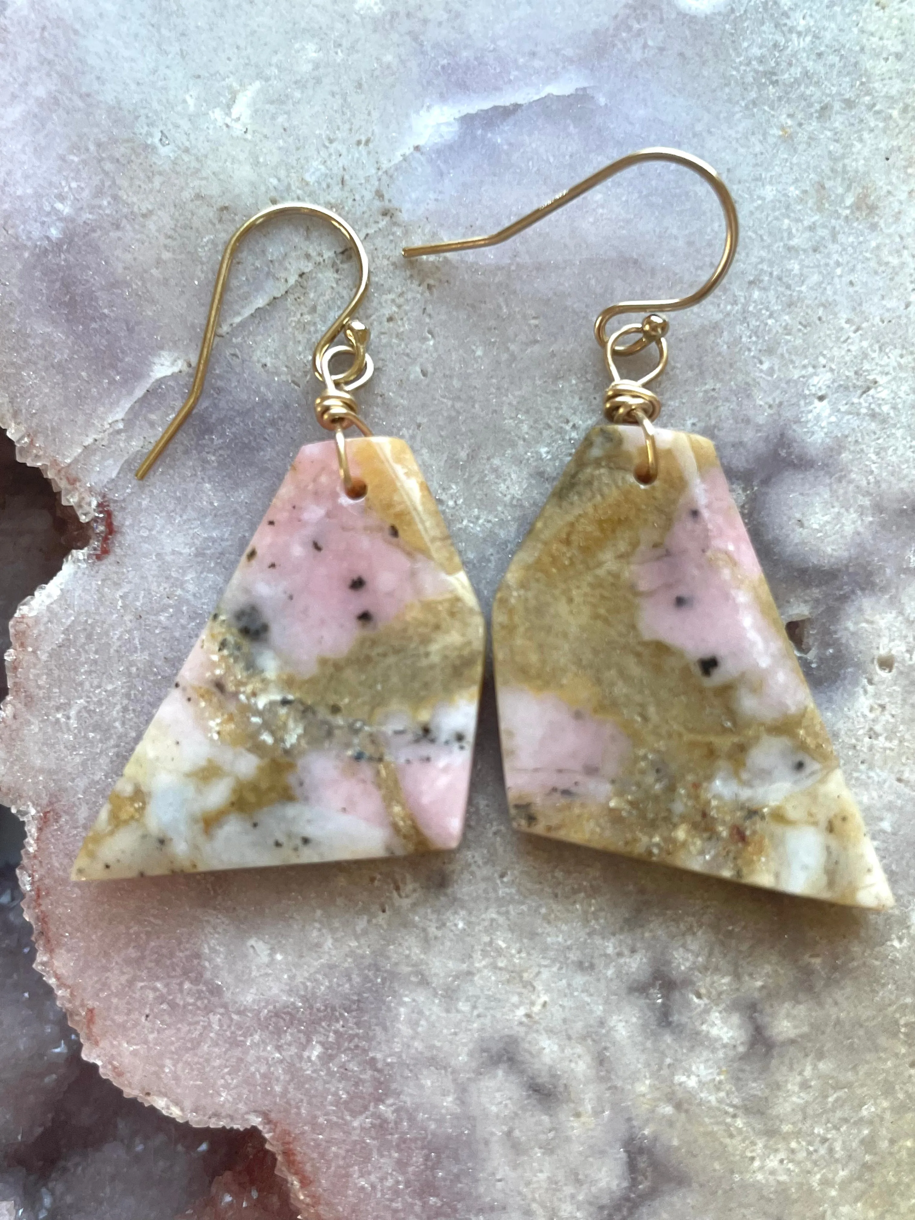 Pink Opal Gold Filled Statement Crystal Gemstone Earrings