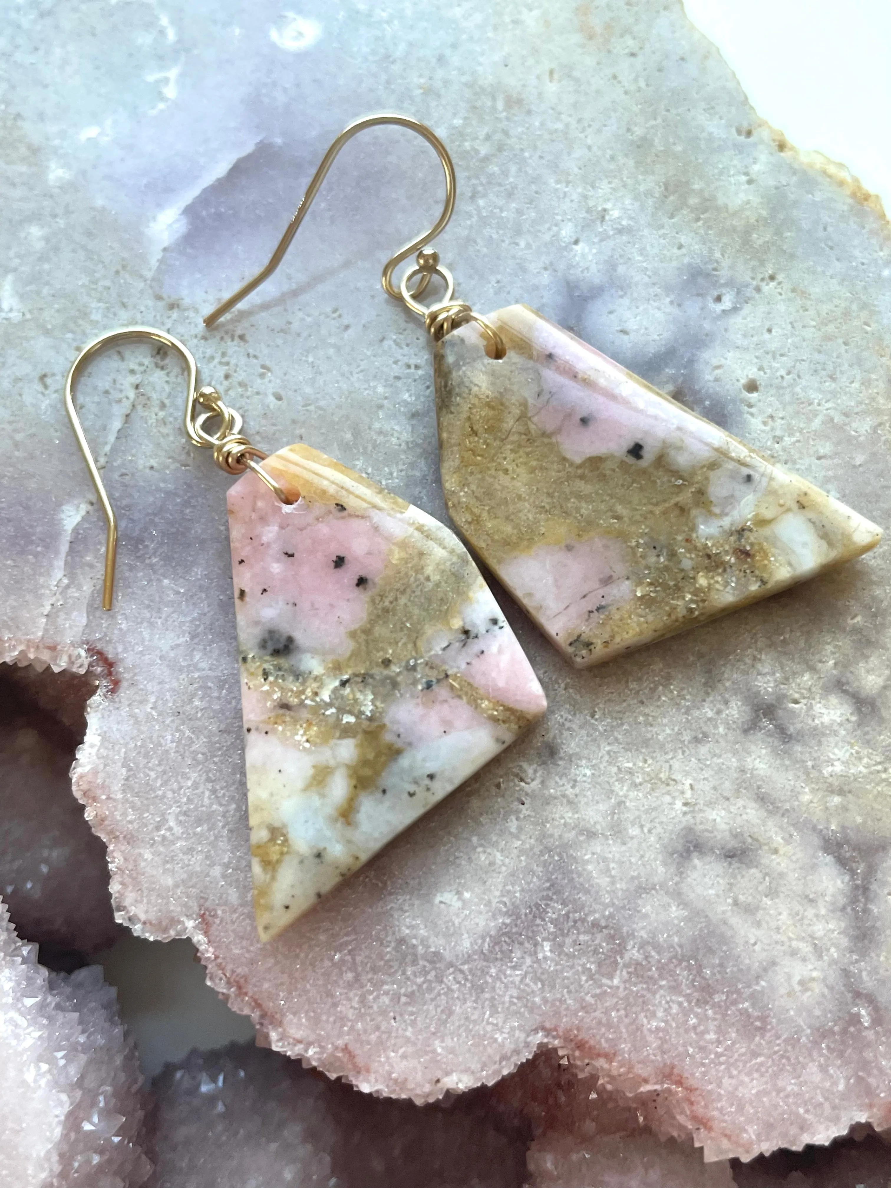Pink Opal Gold Filled Statement Crystal Gemstone Earrings