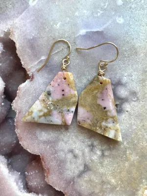 Pink Opal Gold Filled Statement Crystal Gemstone Earrings