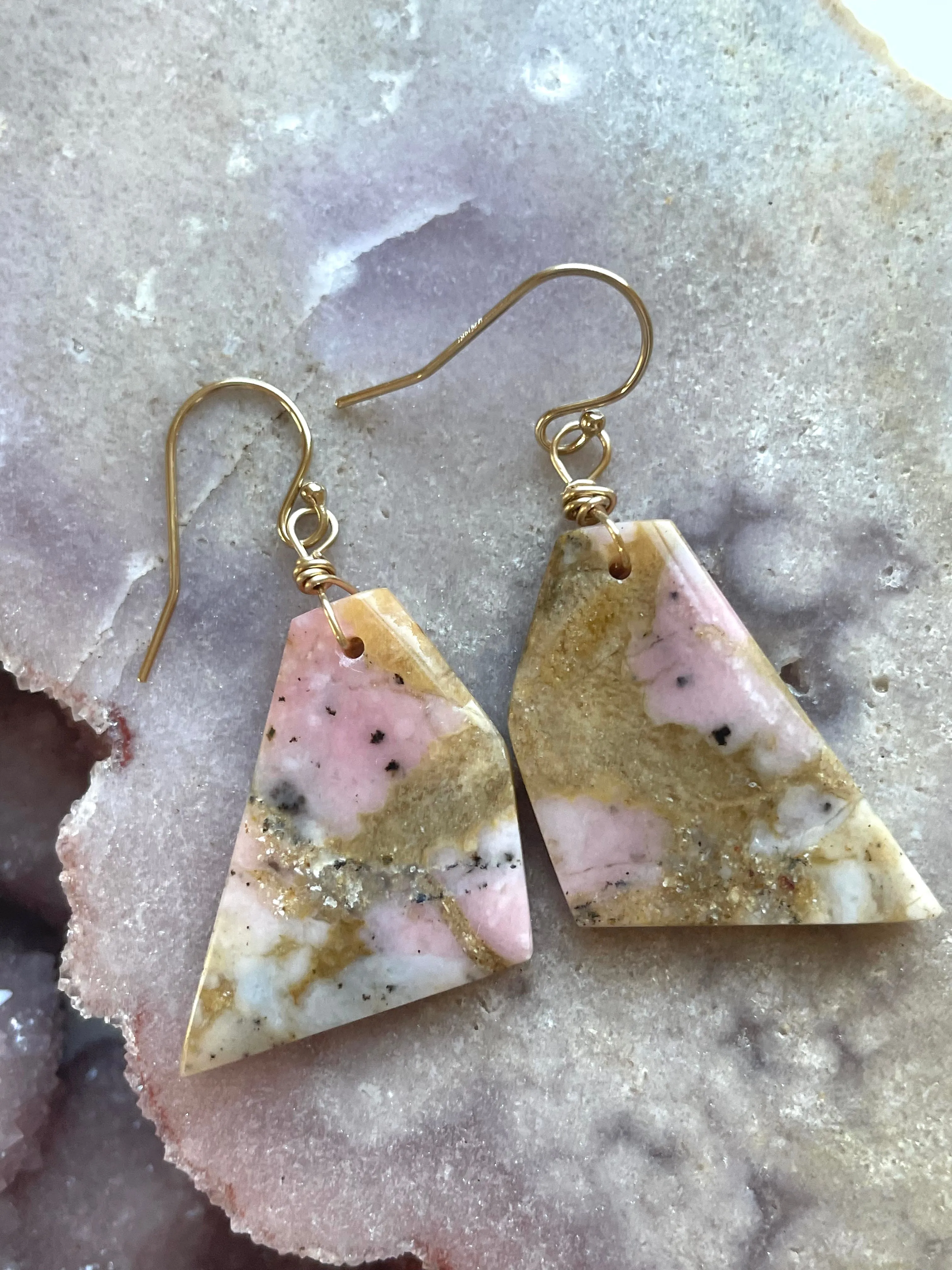 Pink Opal Gold Filled Statement Crystal Gemstone Earrings
