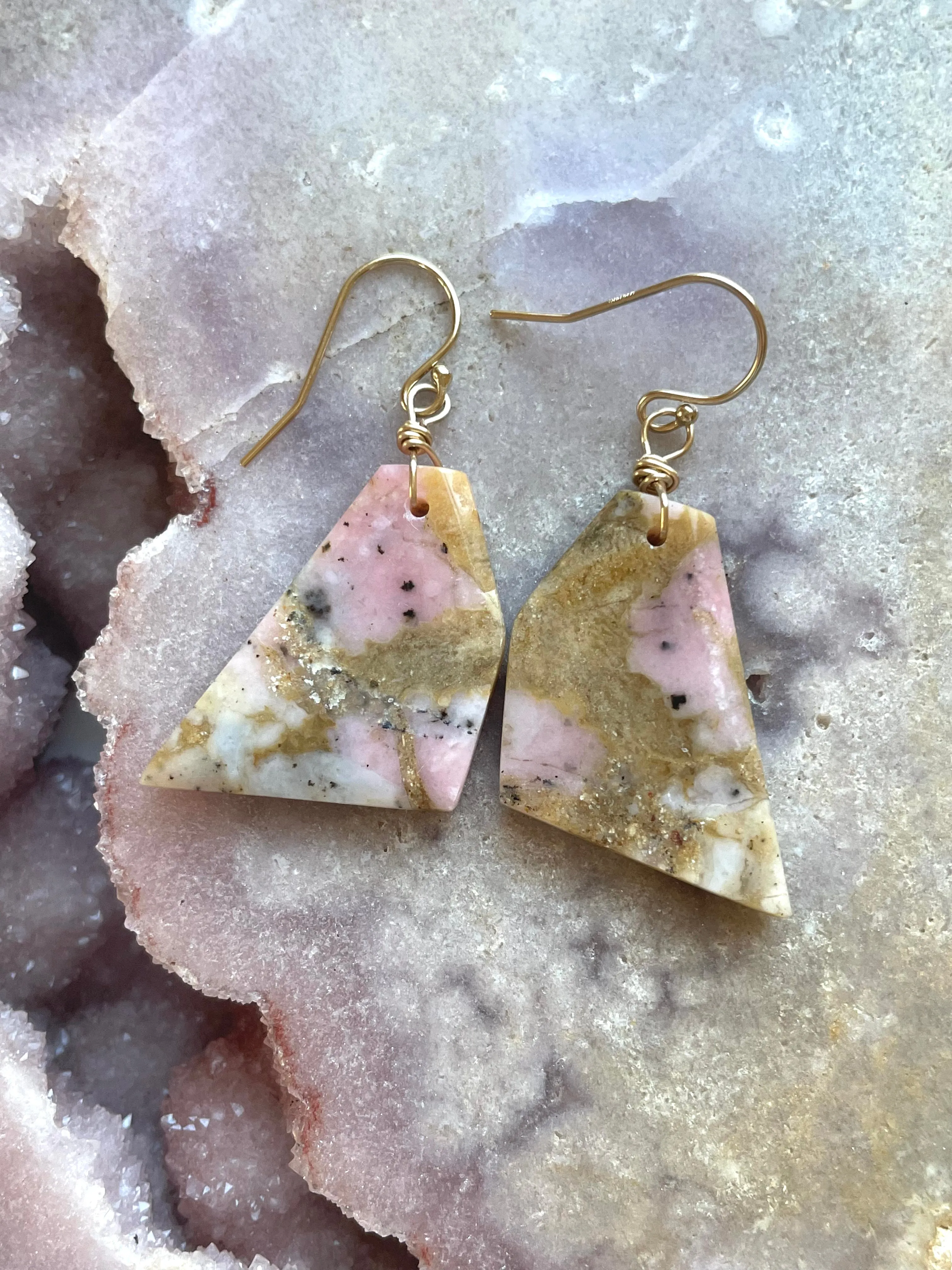 Pink Opal Gold Filled Statement Crystal Gemstone Earrings