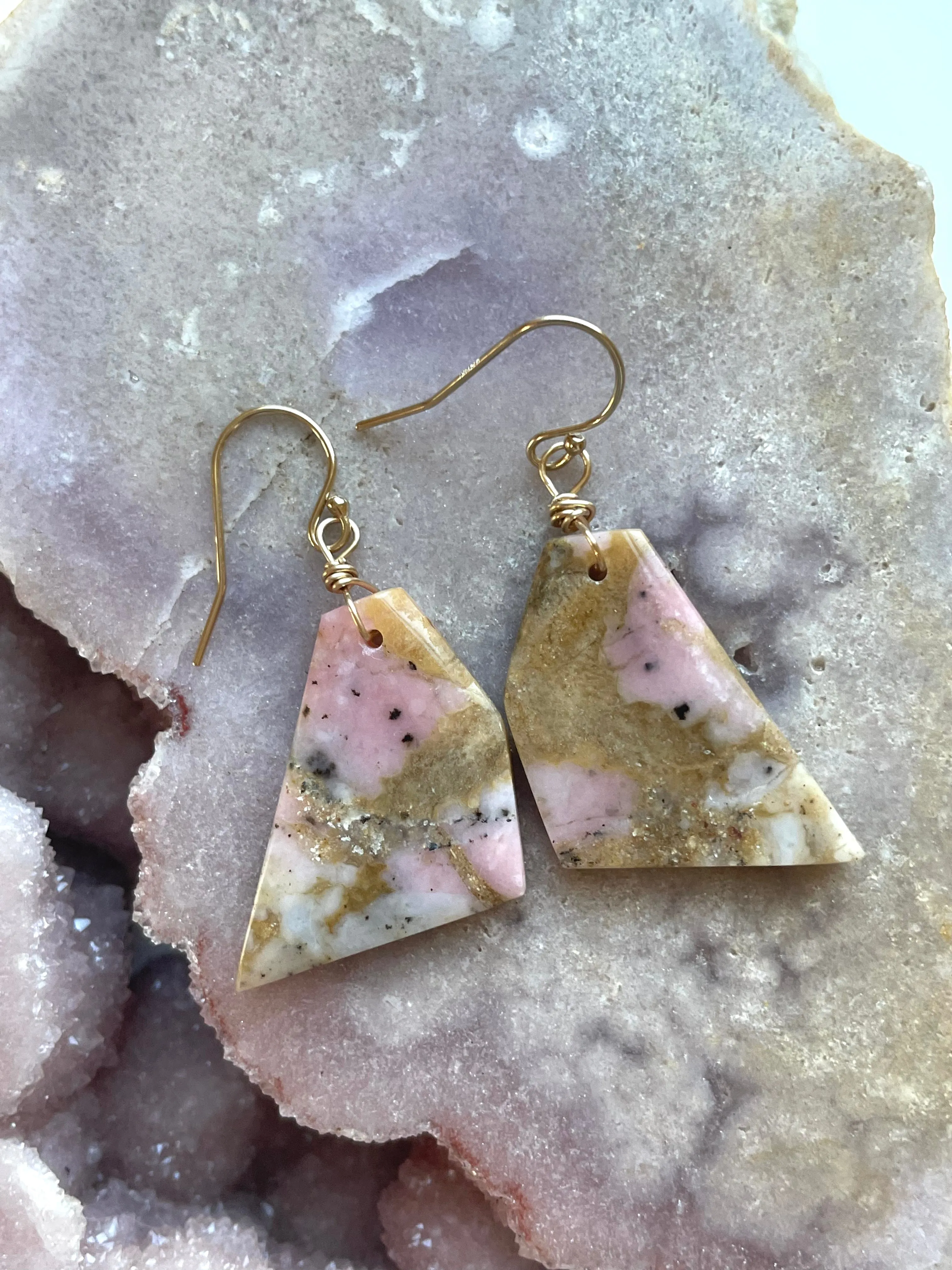 Pink Opal Gold Filled Statement Crystal Gemstone Earrings