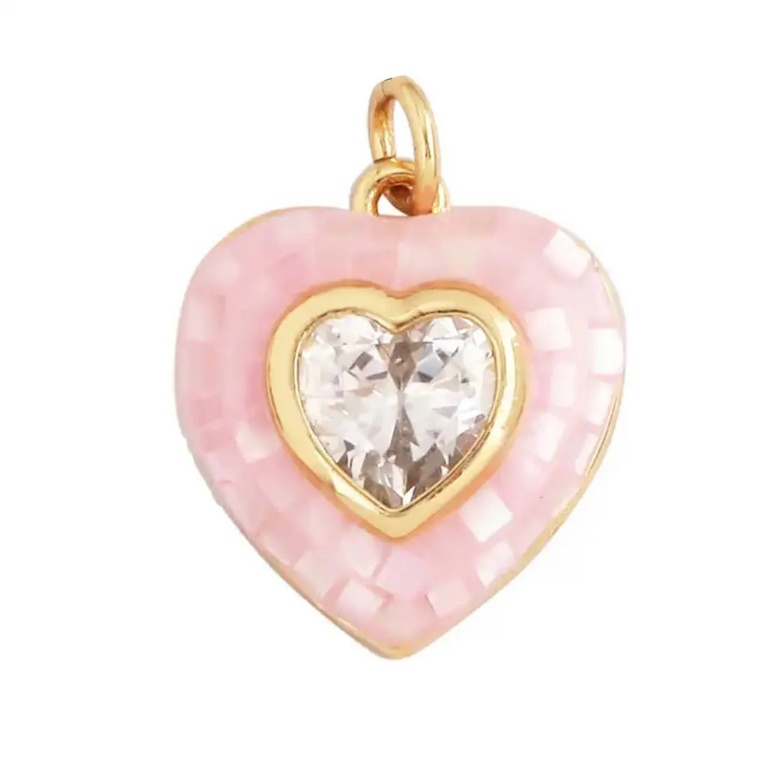 Pink Pave Heart Charm For Charm Bar & Charm Necklace