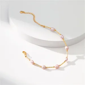 Pink Pearl & 18K Gold-Plated Bead Bar Bracelet