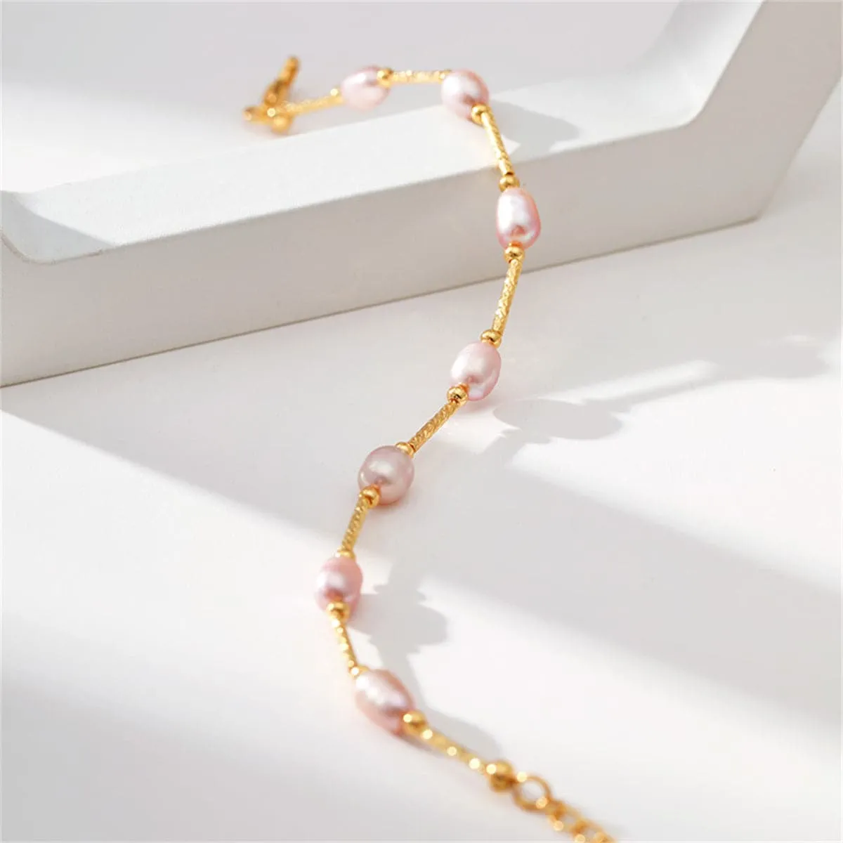 Pink Pearl & 18K Gold-Plated Bead Bar Bracelet