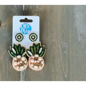 Pink Pineapple Seed Bead Dangle Earrings