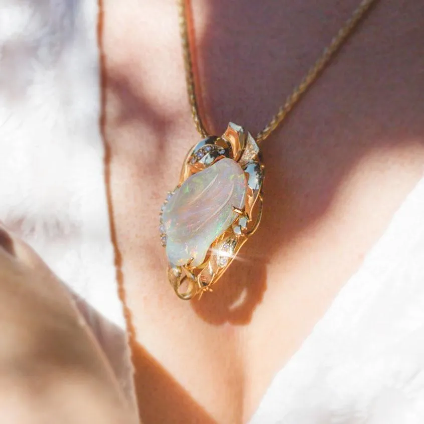 Piper Carved Opal Vintage Pendant & Antique Brooch