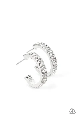 Positively Petite - White - Rhinestone Encrusted Paparazzi Tiny Hoop Earrings