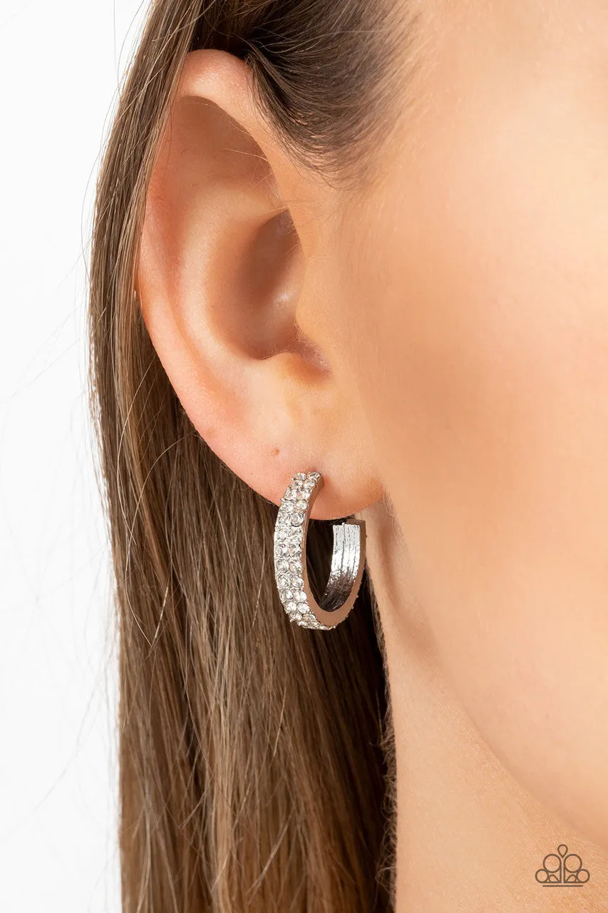 Positively Petite - White - Rhinestone Encrusted Paparazzi Tiny Hoop Earrings