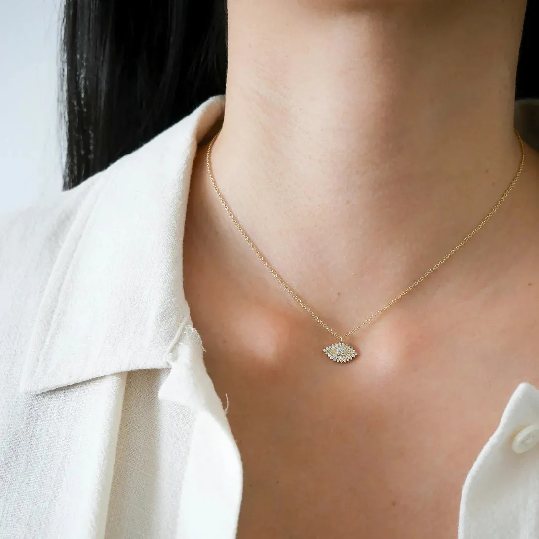 Prong Set Diamond Evil Eye Necklace