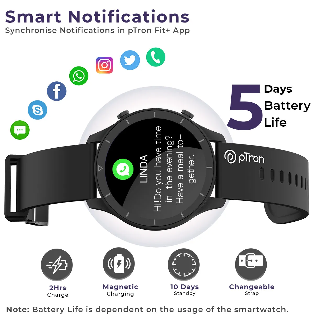 pTron Force X11Q Bluetooth Calling Smartwatch with 3.3 cm Full Touch Color Display, Heart Rate Tracking, SpO2, BP, Multiple Watch Faces, 5Days Runtime, Health/Fitness Trackers & IP68 Waterproof (Black)