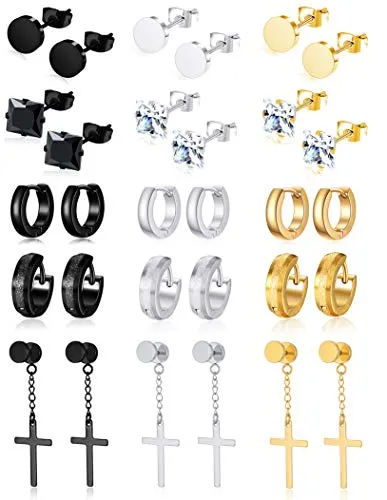 PUNK Stainless Steel Earrings Hoop 15-SET