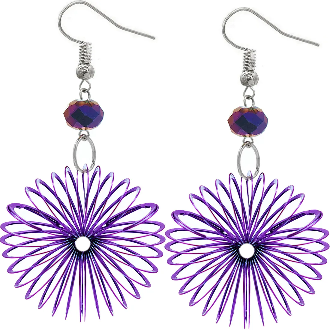 Purple Bead Coil Slinky Dangle Earrings