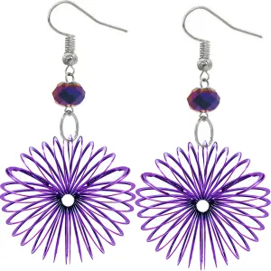 Purple Bead Coil Slinky Dangle Earrings