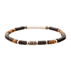 Pyro Sentinel Onyx / Pyrite & Tiger-Eye Heishi Bead 7.75" Bracelet BRHSHI04-775
