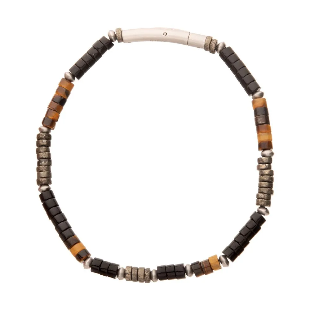 Pyro Sentinel Onyx / Pyrite & Tiger-Eye Heishi Bead 7.75" Bracelet BRHSHI04-775