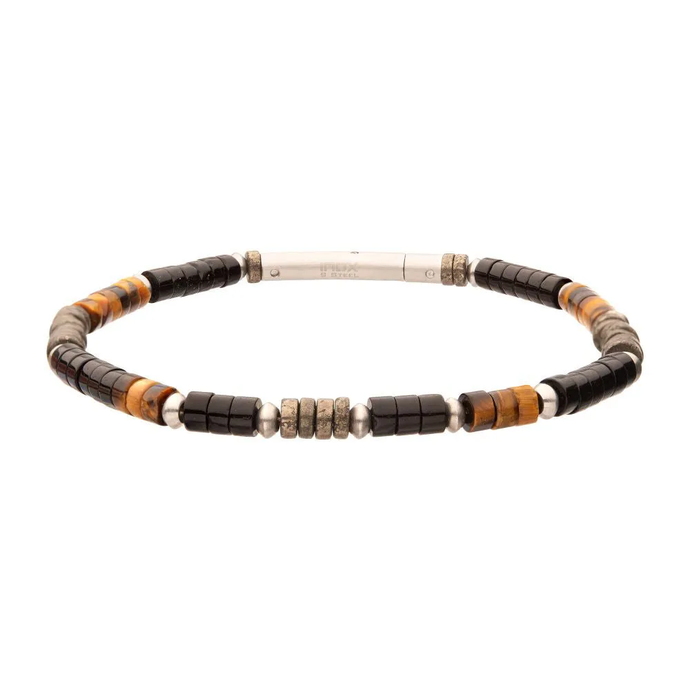 Pyro Sentinel Onyx / Pyrite & Tiger-Eye Heishi Bead 7.75" Bracelet BRHSHI04-775