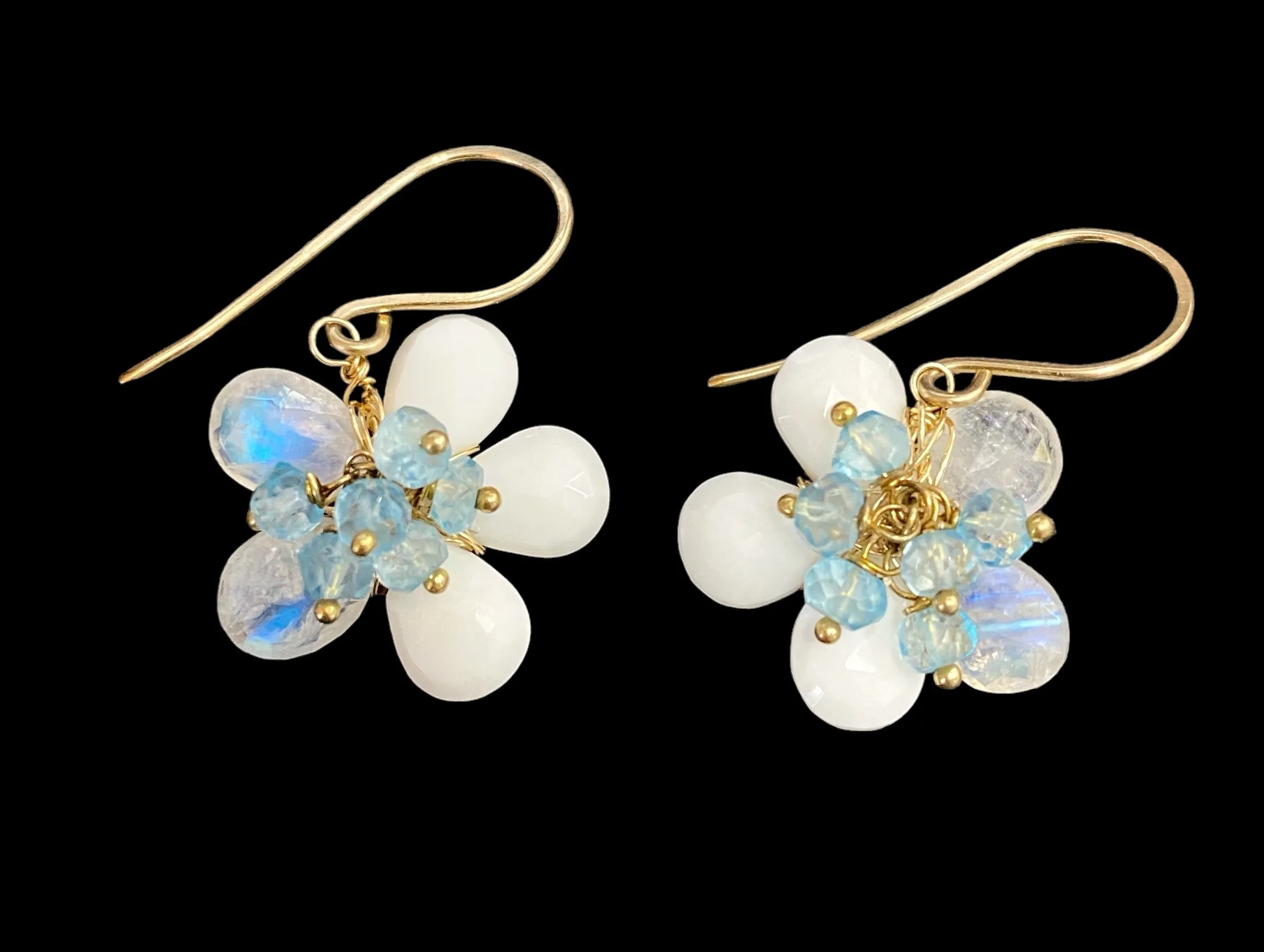 Rainbow Moonstone White Agate Flower Earrings