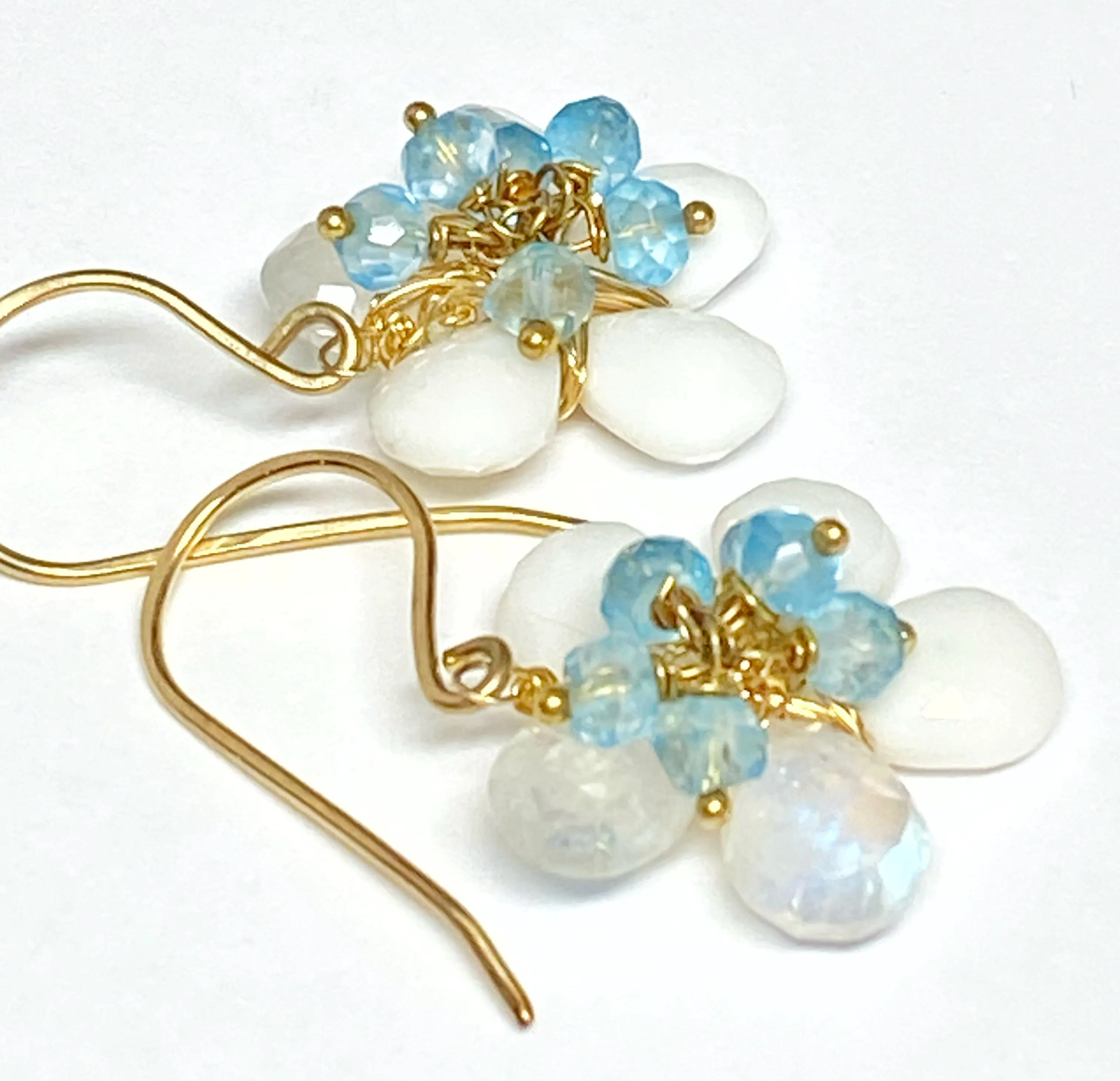 Rainbow Moonstone White Agate Flower Earrings