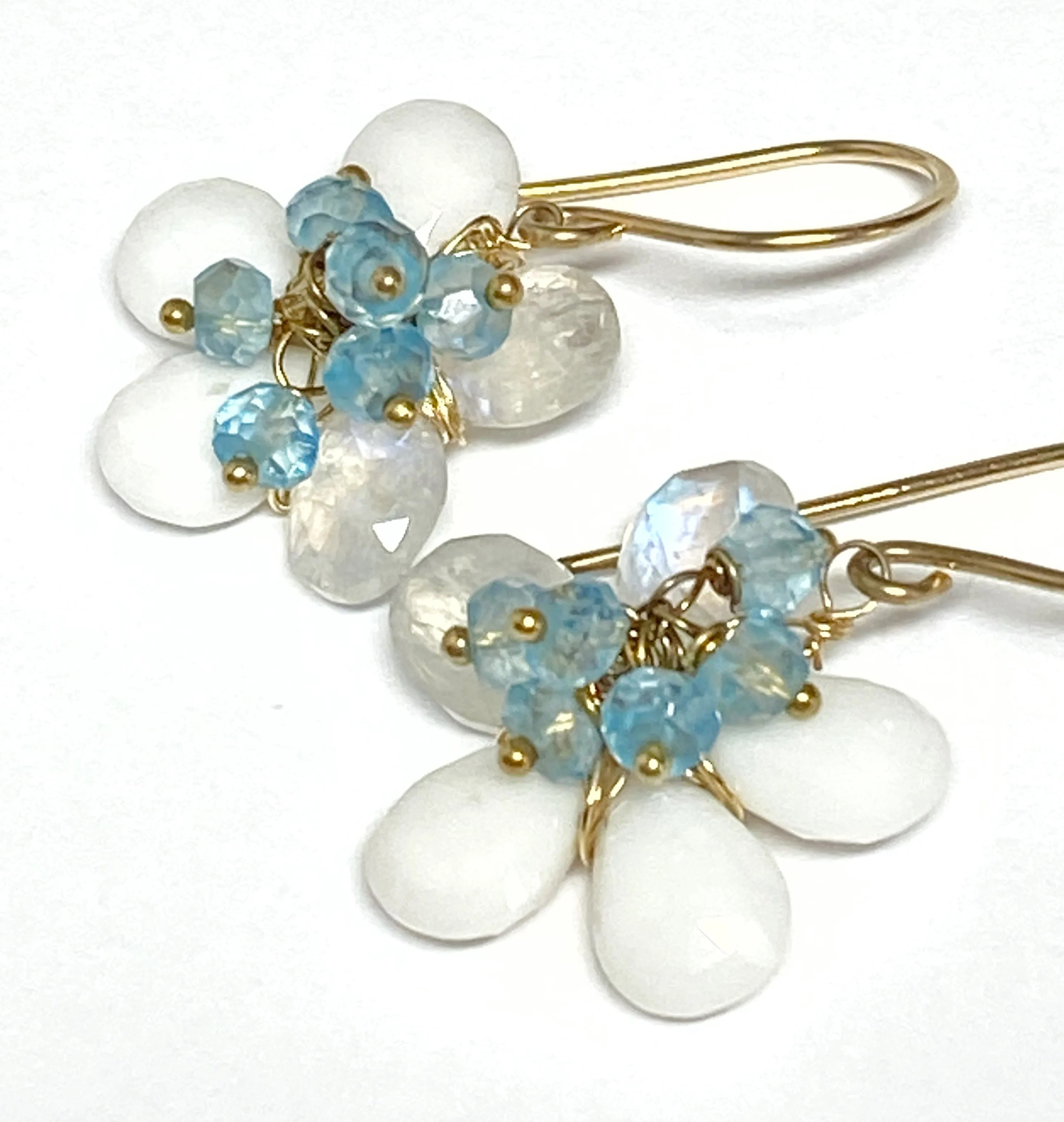 Rainbow Moonstone White Agate Flower Earrings