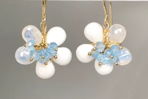Rainbow Moonstone White Agate Flower Earrings