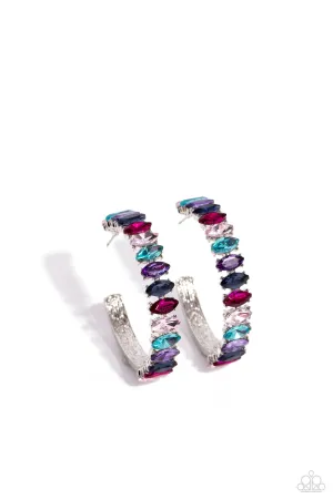 Rainbow Range - Multi - Jewel Tone Marquise Cut Gem Paparazzi Hoop Earrings