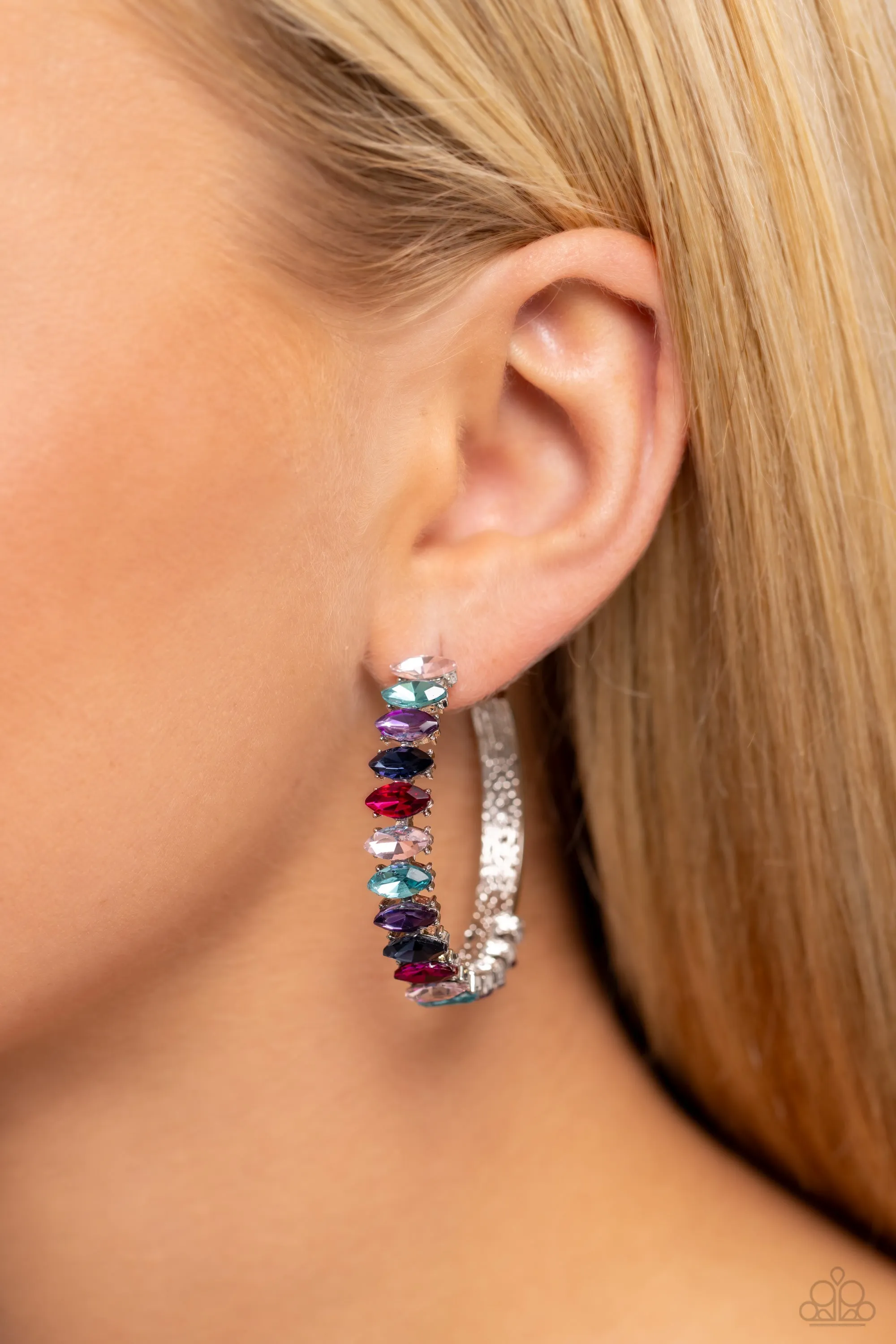 Rainbow Range - Multi - Jewel Tone Marquise Cut Gem Paparazzi Hoop Earrings