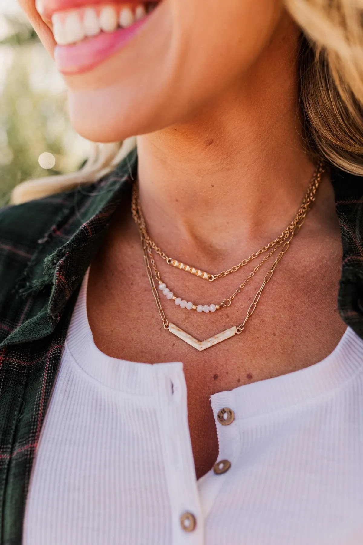 Raising The Bar 3 Tier Gold Necklace- Ivory