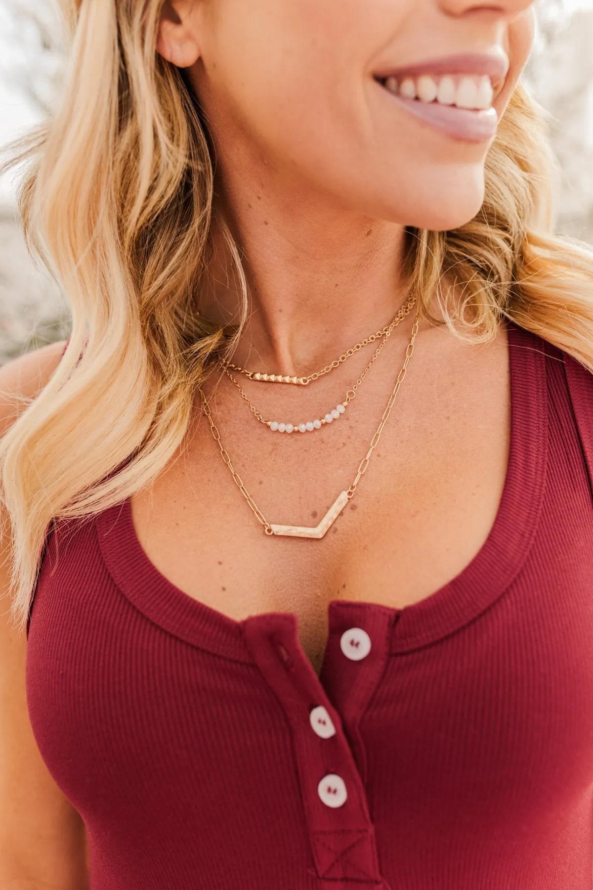 Raising The Bar 3 Tier Gold Necklace- Ivory