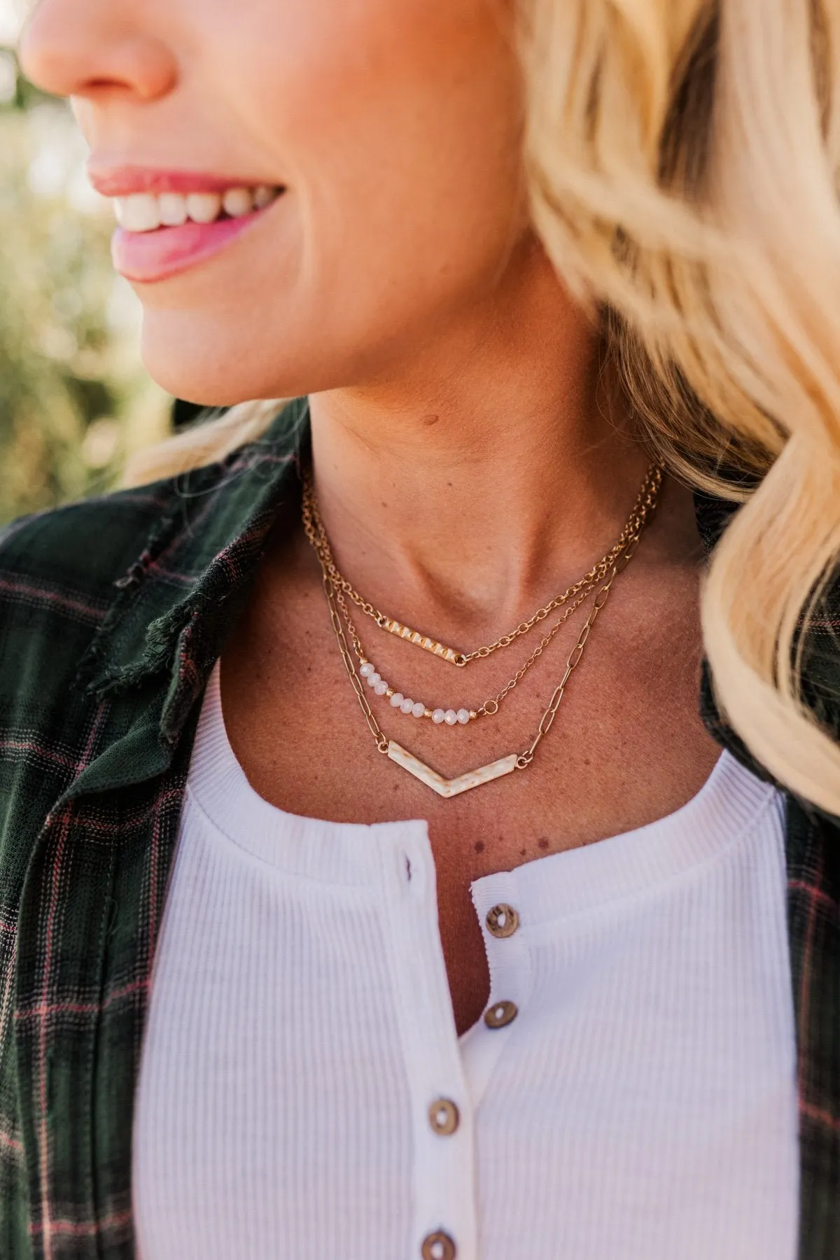 Raising The Bar 3 Tier Gold Necklace- Ivory