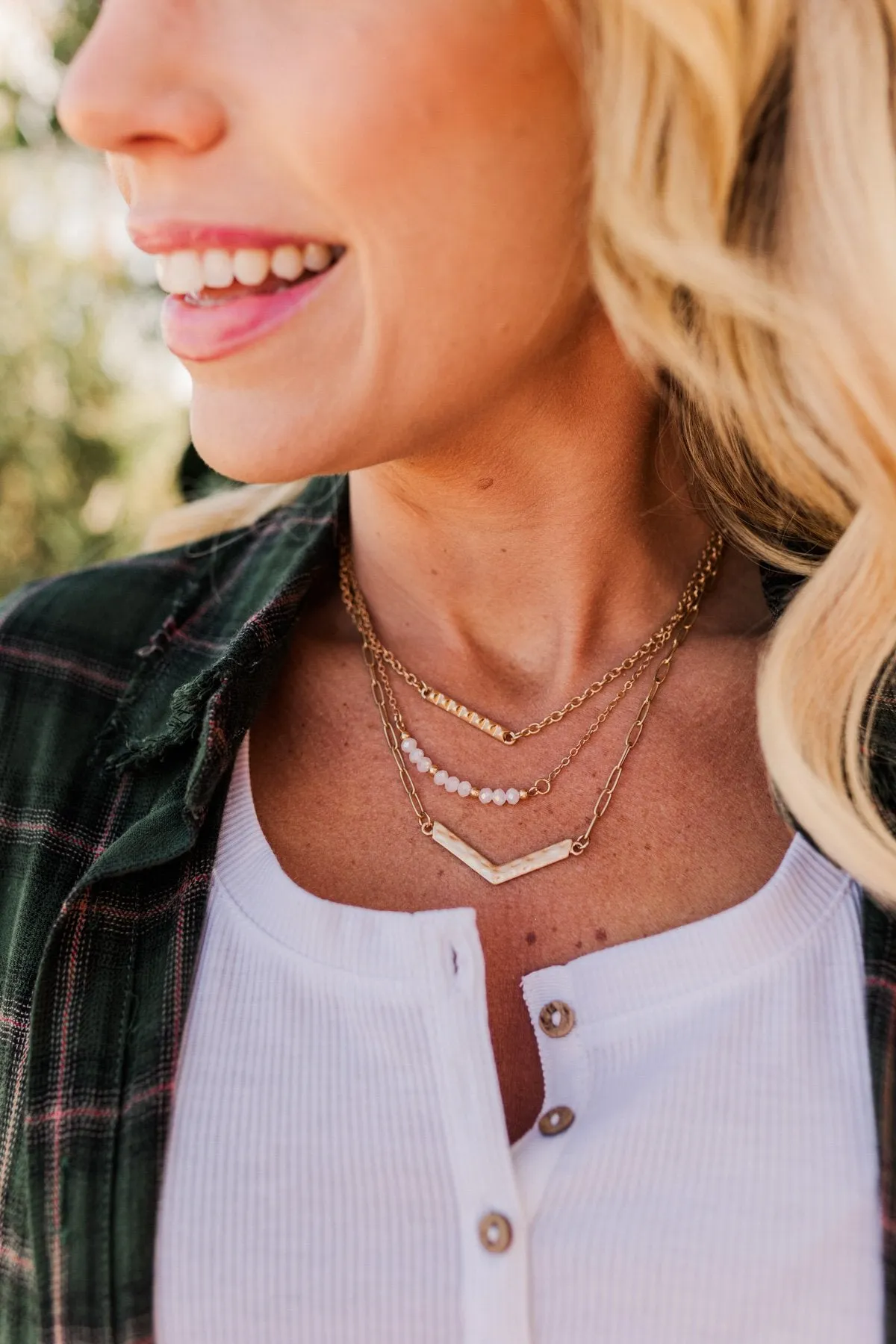 Raising The Bar 3 Tier Gold Necklace- Ivory