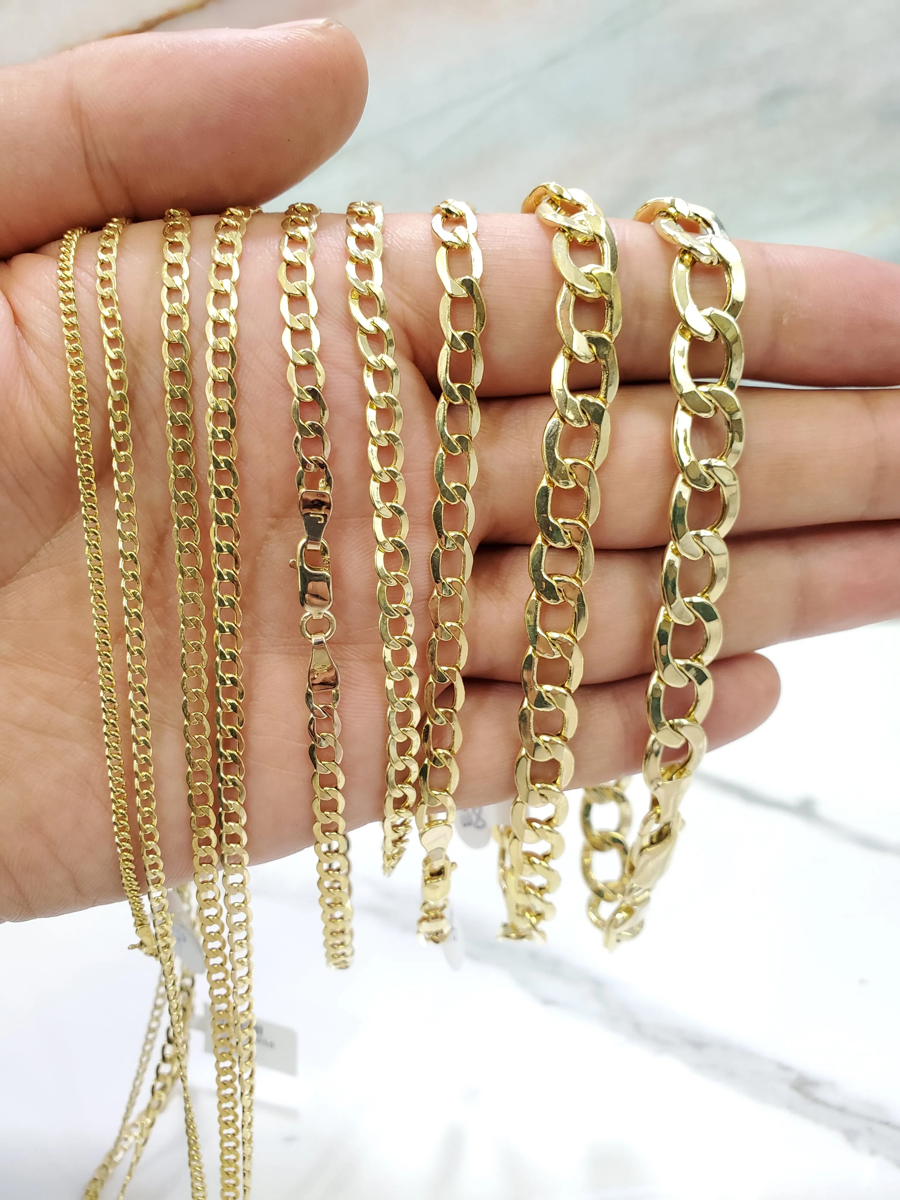 Real 10K Yellow Gold Hollow Cuban Link Curb Link Men & Women Bracelet / Anklet