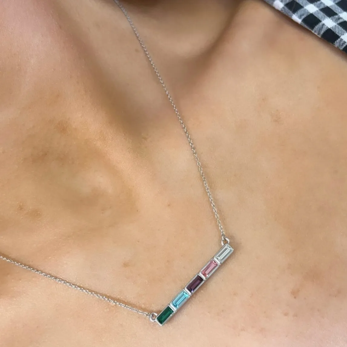 Rebecca Judith Silver Jewelled Bar Necklace