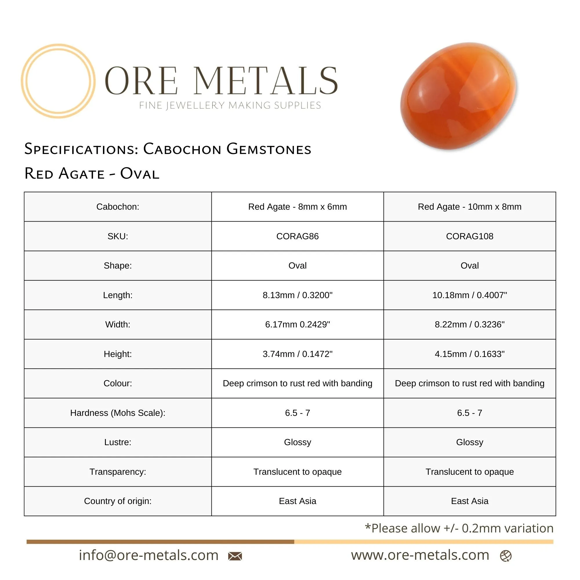 Red Agate - Oval Cabochon