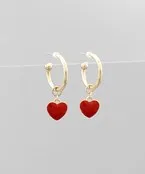 Red Heart Hoop Earrings