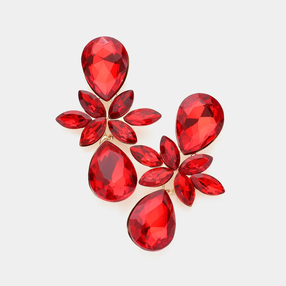 Red Marquise and Teardrop Stone Dangle Pageant Earrings |  Red Prom Earrings | 584208