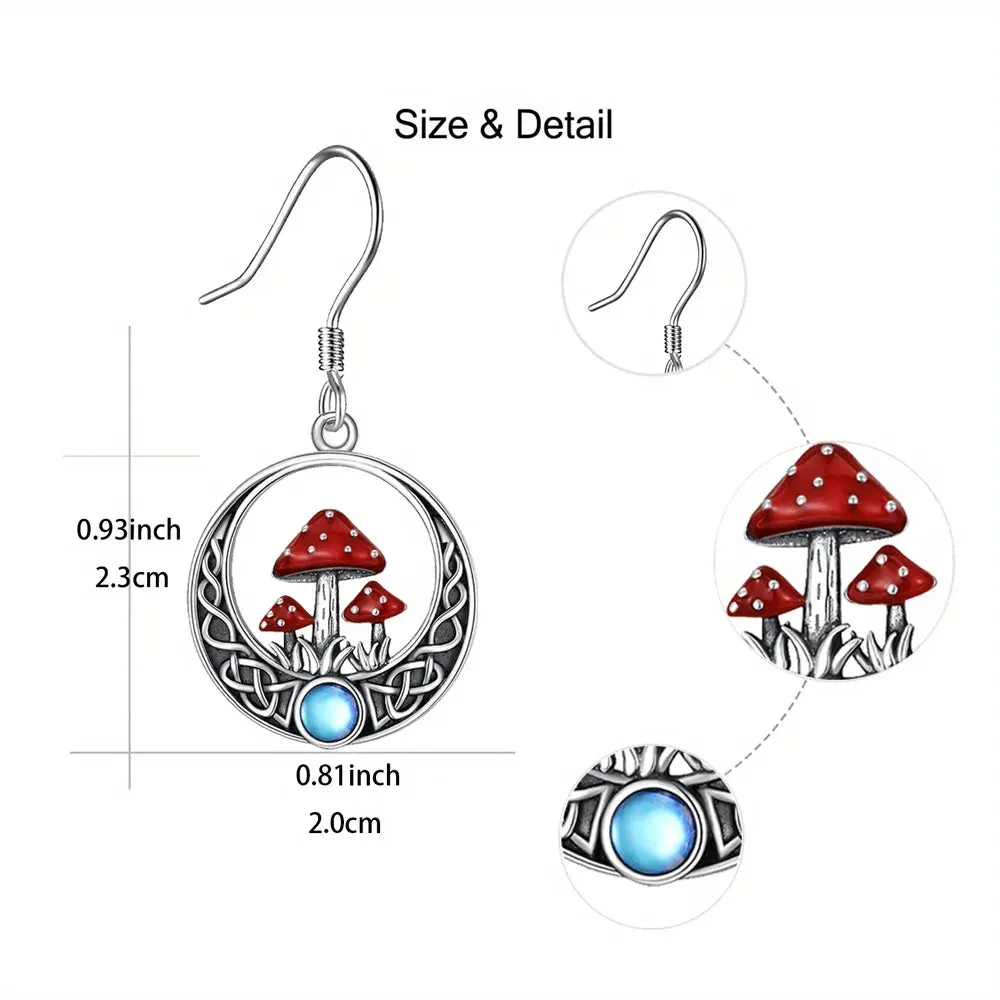 Red Mushrooms Round Dangle Earrings Birthday Gift Anniversary