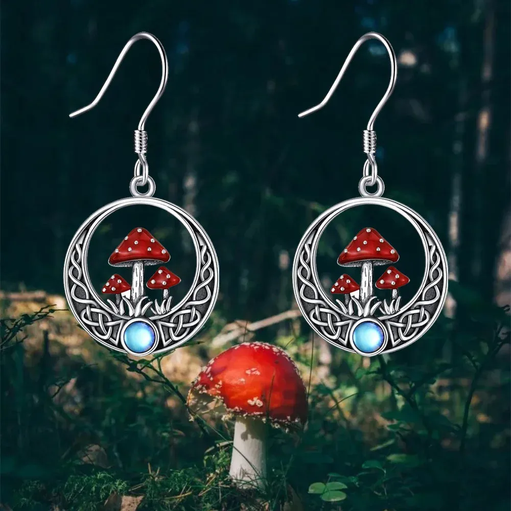 Red Mushrooms Round Dangle Earrings Birthday Gift Anniversary