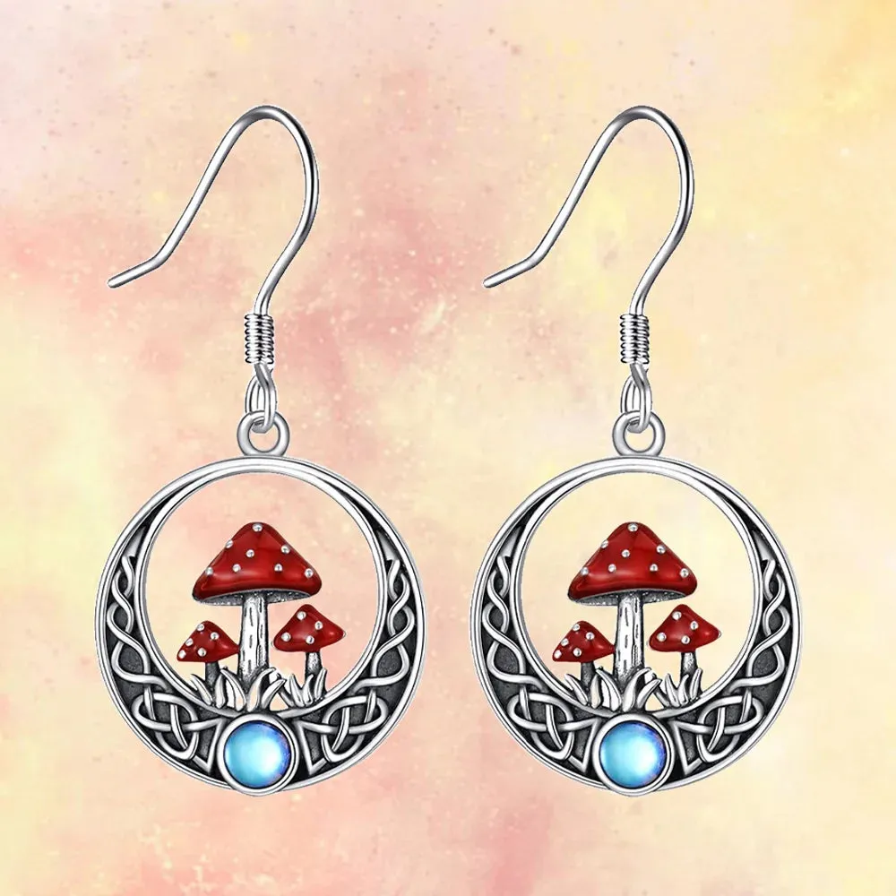 Red Mushrooms Round Dangle Earrings Birthday Gift Anniversary