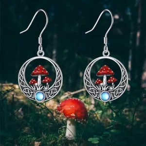 Red Mushrooms Round Dangle Earrings Birthday Gift Anniversary