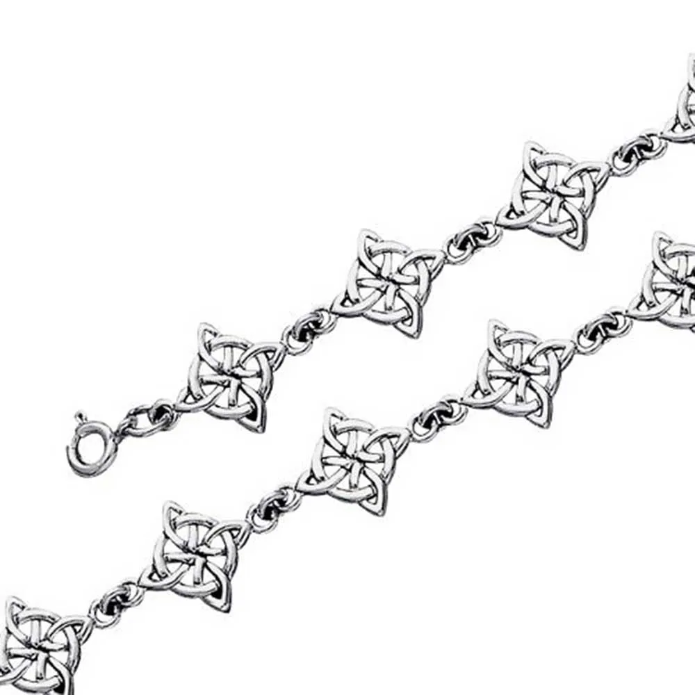 Religious Chain Link Bracelet Celtic Triquetra Trinity Knot Silver Oxidized