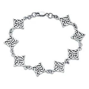 Religious Chain Link Bracelet Celtic Triquetra Trinity Knot Silver Oxidized