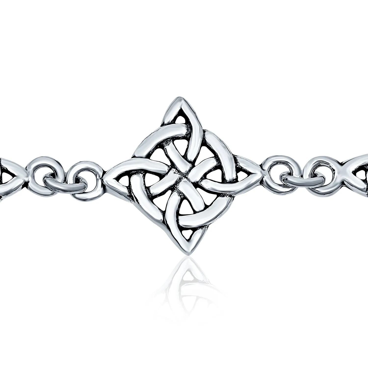 Religious Chain Link Bracelet Celtic Triquetra Trinity Knot Silver Oxidized