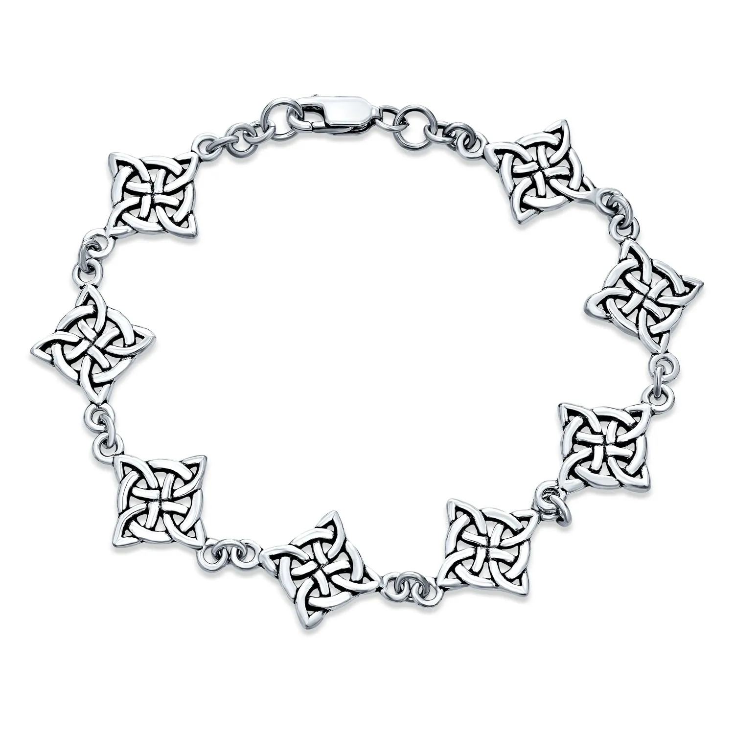 Religious Chain Link Bracelet Celtic Triquetra Trinity Knot Silver Oxidized