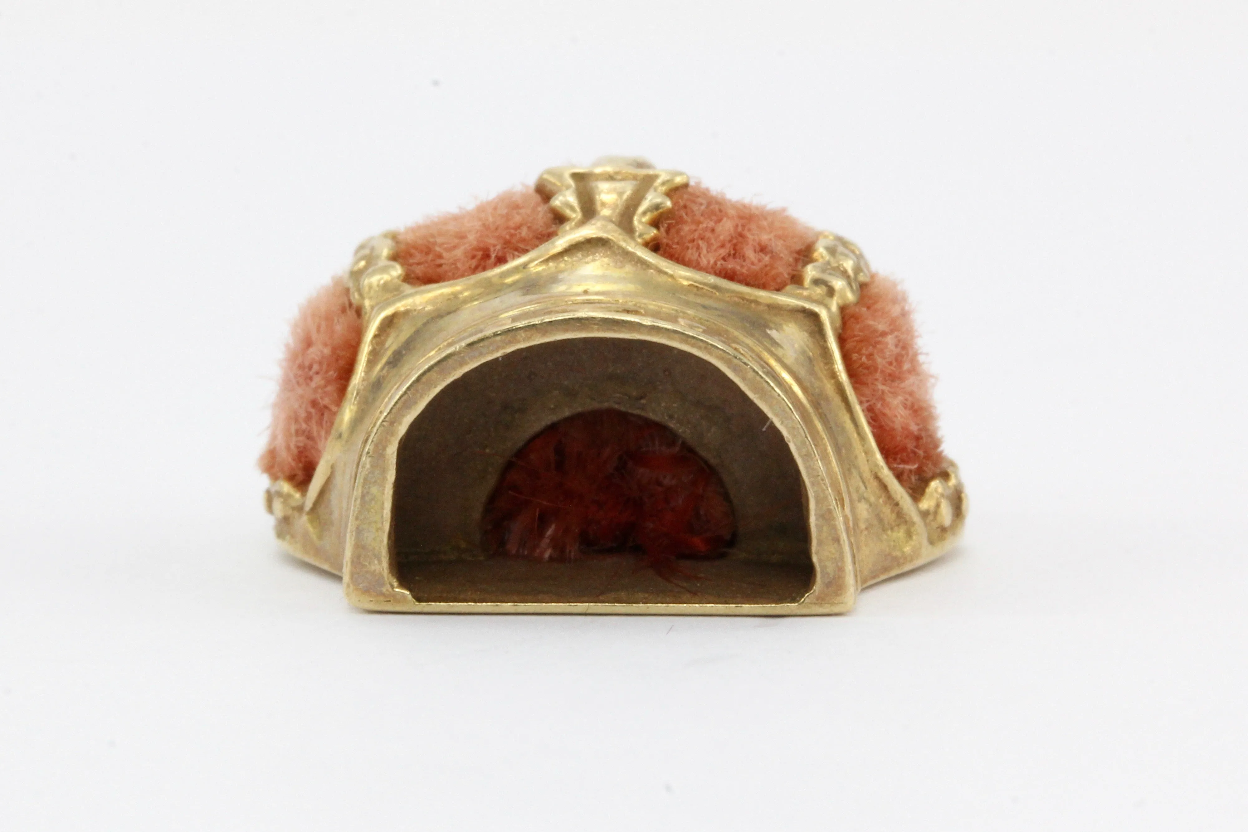Retro 14K Gold & Pink Velvet Royal Crown Charm / Pendant