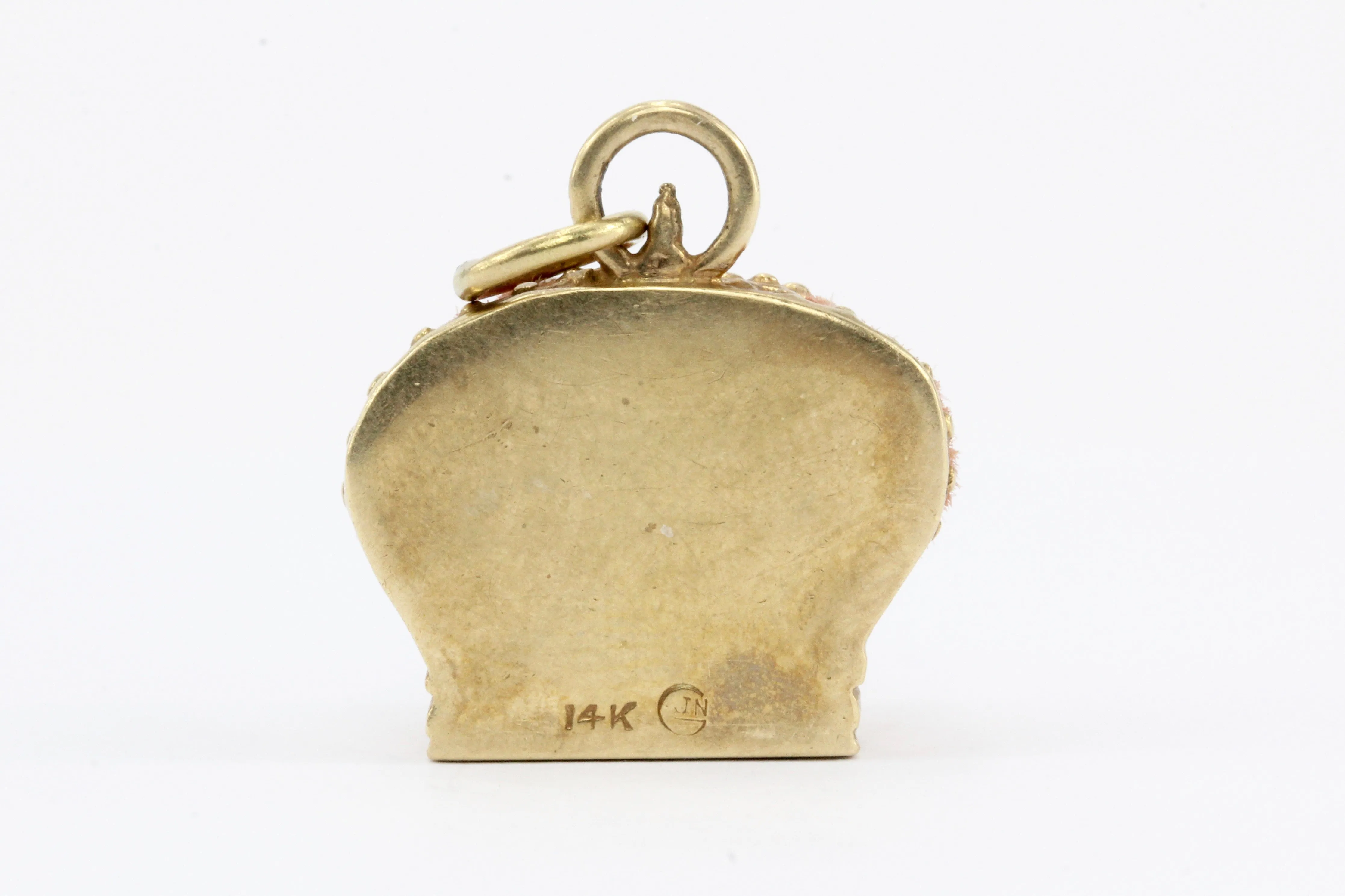 Retro 14K Gold & Pink Velvet Royal Crown Charm / Pendant