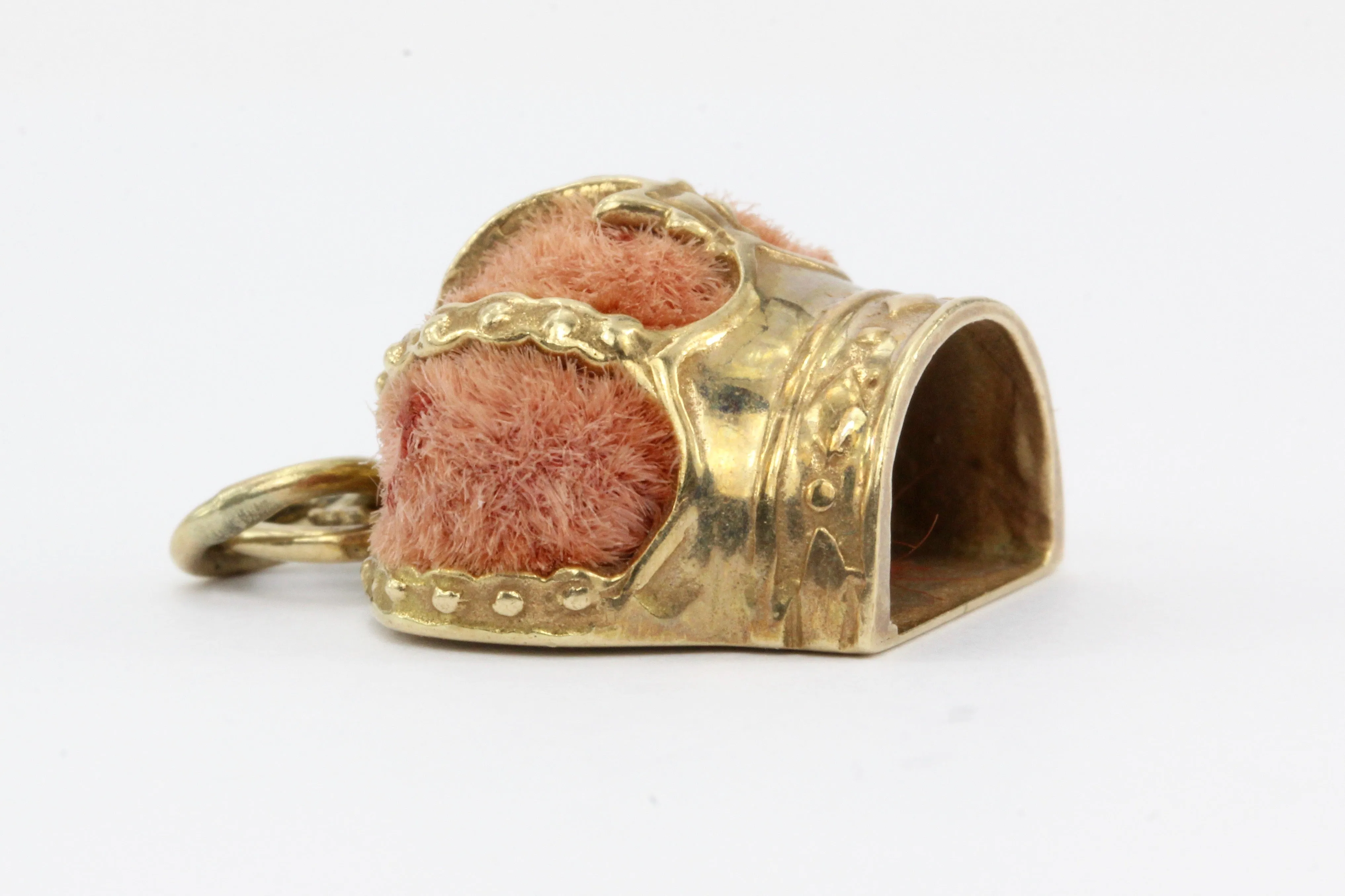 Retro 14K Gold & Pink Velvet Royal Crown Charm / Pendant