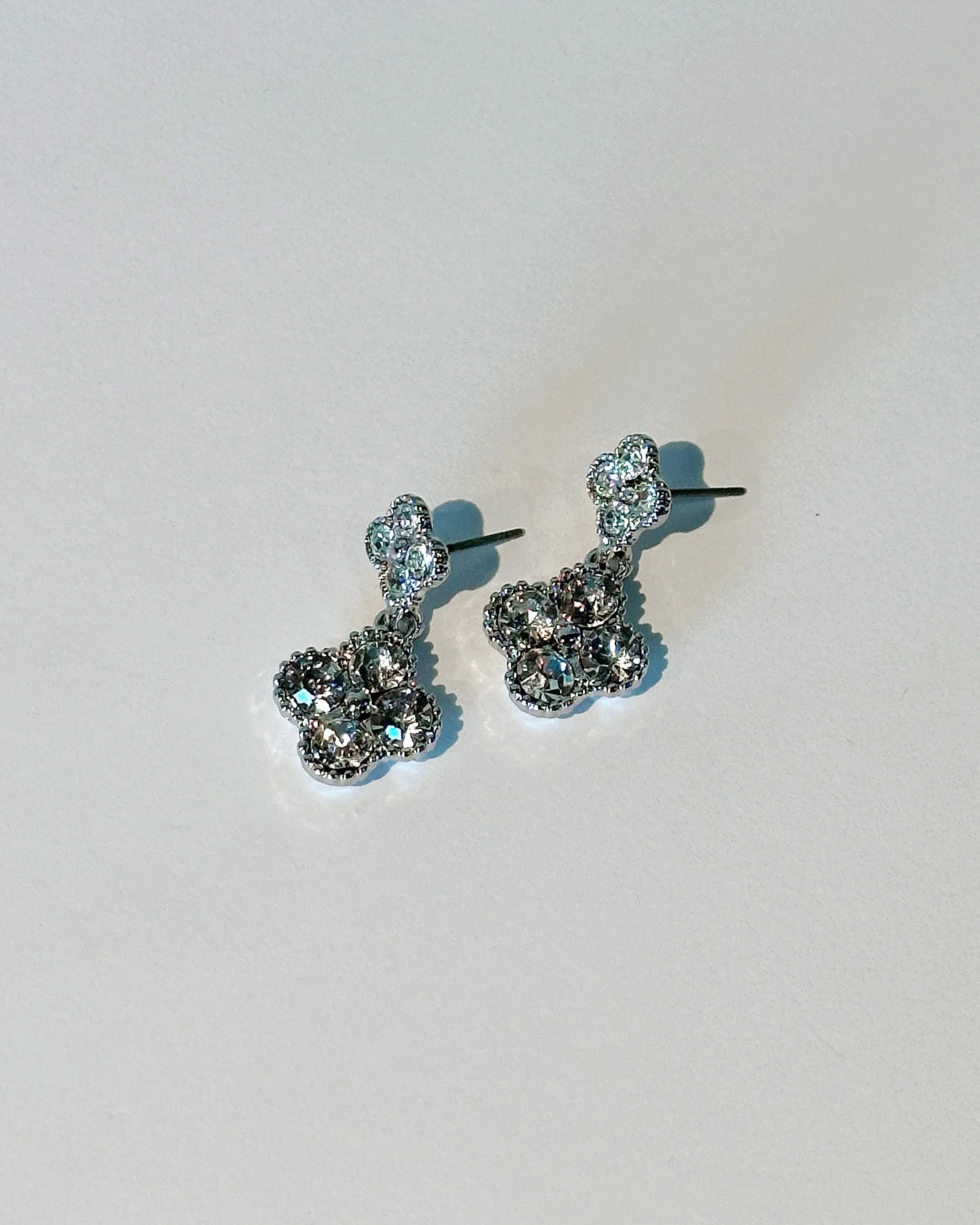 Rhinestone Double Clover Dangle Earrings